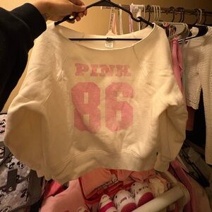PINK Victoria's Secret Cream Sweatshirt with Pink '86' Graphic